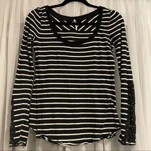 Free People Striped Black & White Full Sleeve Top